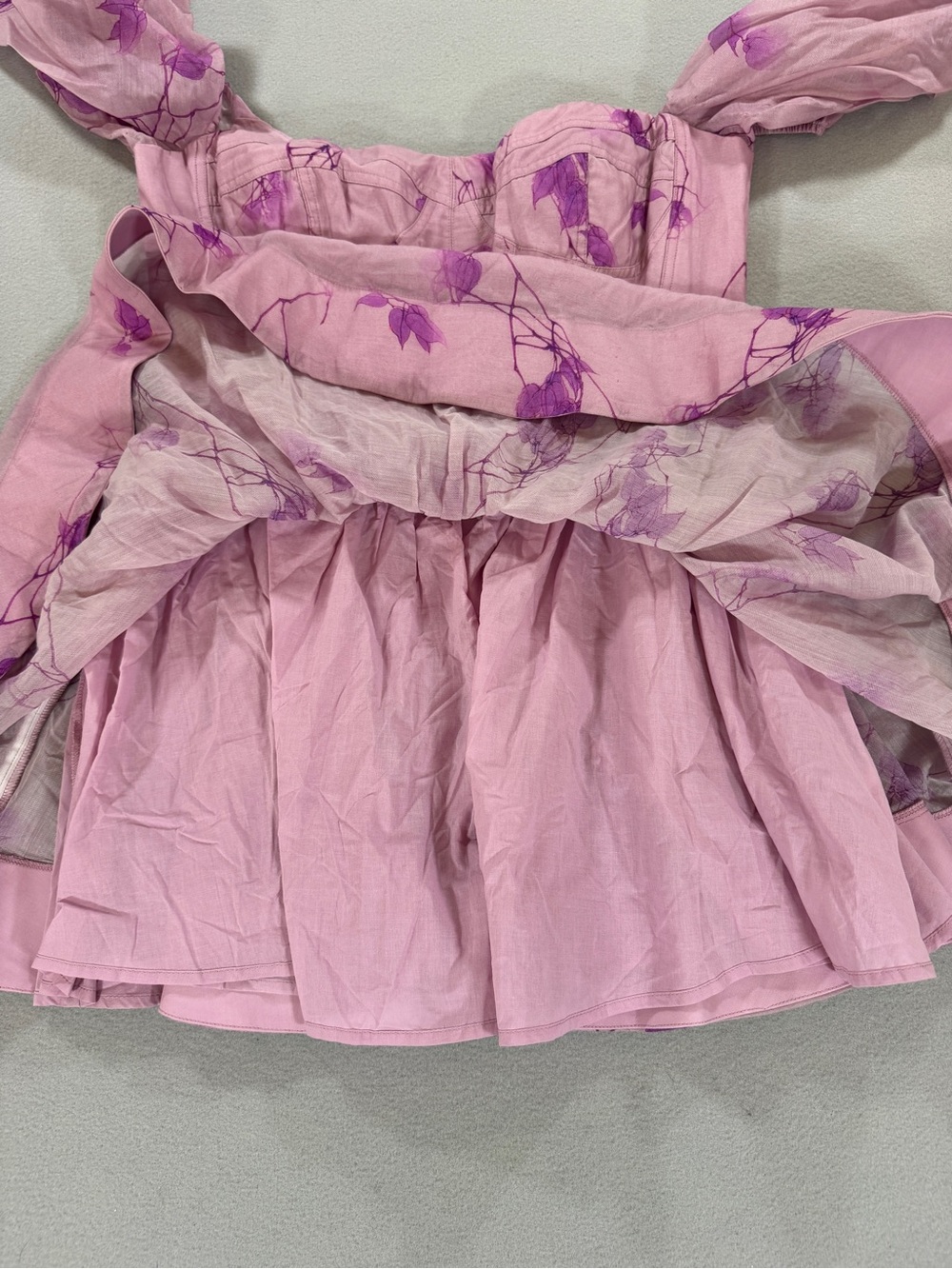 Whimsical Garden Party Fairy Bardot Kiah Corset Mini Dress Purple Floral Puff - Picture 11 of 16